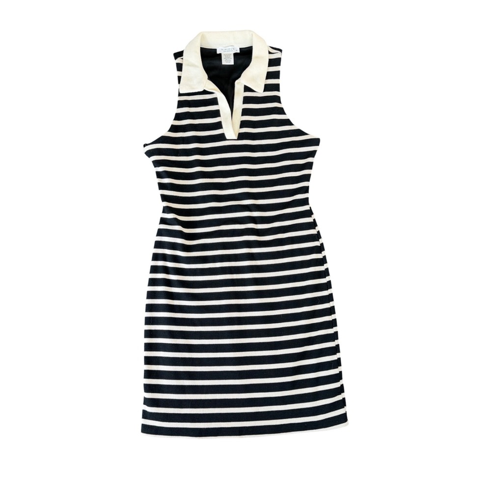 Kirious Los Angeles Womens Striped Sleeveless Polo Mini Dress Black White Small